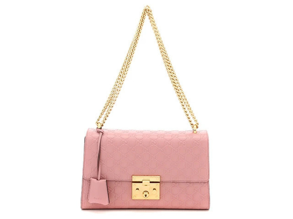 Gucci Guccissima Padlock Chain Shoulder Bag Pink
